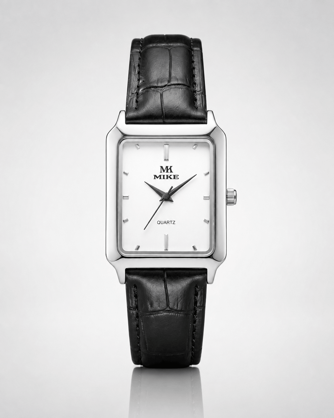 Mike 8419 Silver White Leather Belt Watch