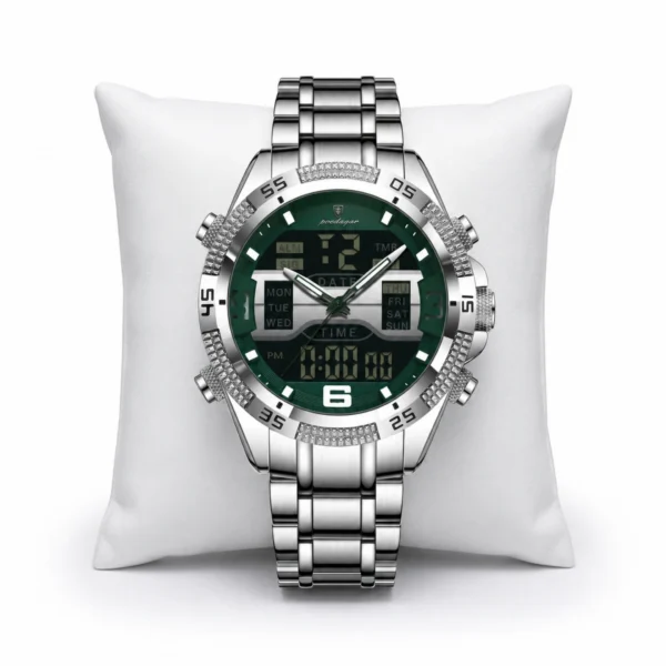 Poedagar 103 Men's Watch- Silver Green Upgraded