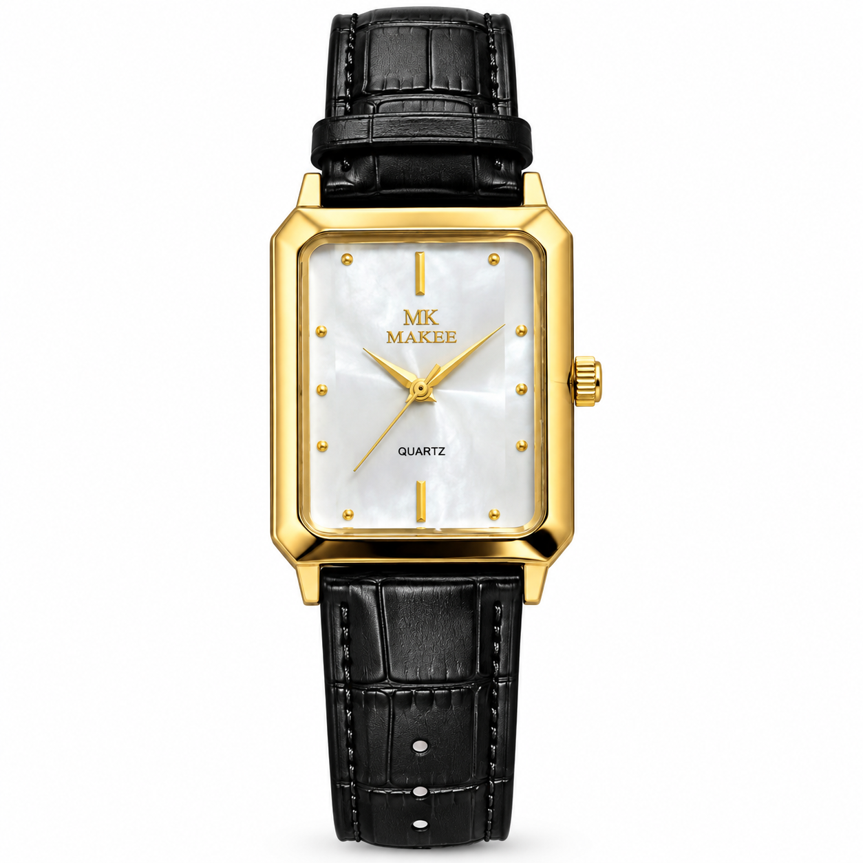 Mike 8419 Black & Golden White Leather Belt Watch