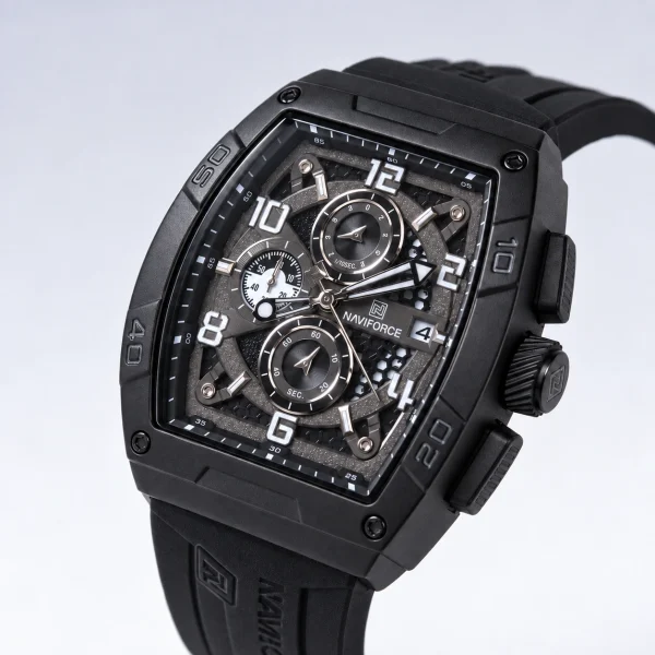 NAVIFORCE 8052-Black Chronograph Silicone Band Quartz Upgraded - Image 3